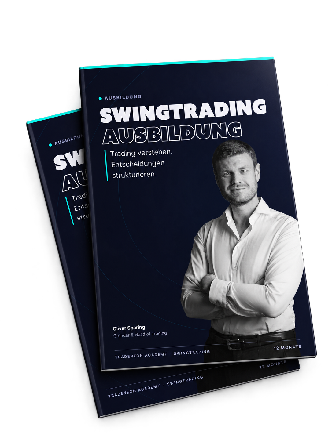 Die gedruckte Swingtrading-Broschüre von TradeNeon, zwei Exemplare übereinander